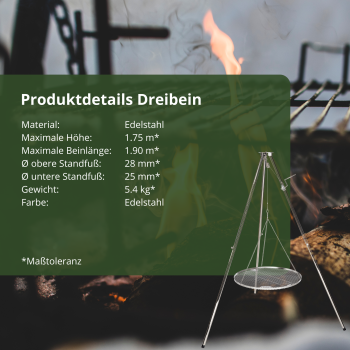 Preview: Edelstahl  Dreibein Schwenker Grillgestell mit Kurbel,Kette,Hacken und Wirbel ohne Rost , mit Tasche!