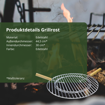 Preview: Edelstahl Grillrost 44,5 cm  alles in 5 mm  mit Loch für Gusseinsatz inm Set enthalten 45 46 47 cm Kugelgrill