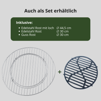 Preview: Edelstahl Grillrost 44,5 cm  alles in 5 mm  mit Loch für Gusseinsatz inm Set enthalten 45 46 47 cm Kugelgrill