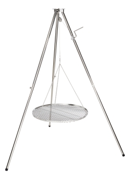 Edelstahl Dreibein Schwenker Grillgestell & Tasche mit 60 cm Grillrost verchromt