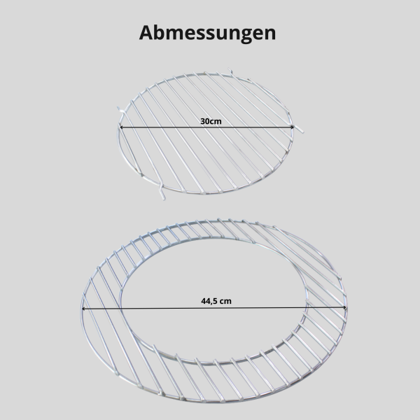 Edelstahl Grillrost 44,5 cm  alles in 5 mm  mit Loch für Gusseinsatz inm Set enthalten 45 46 47 cm Kugelgrill