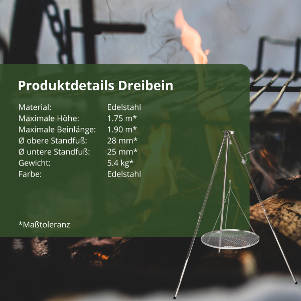 Edelstahl  Dreibein Schwenker Grillgestell mit Kurbel,Kette,Hacken und Wirbel ohne Rost , mit Tasche!
