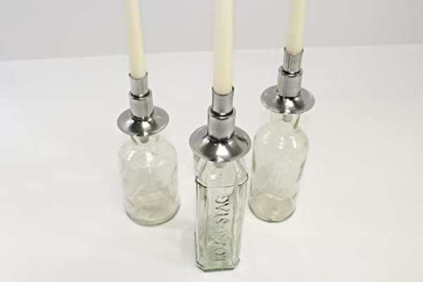 HeRo24 Kerzenhalter Flaschenkerzenhalter Flaschenkerzenständer 3er Set (Farbe: Silber)