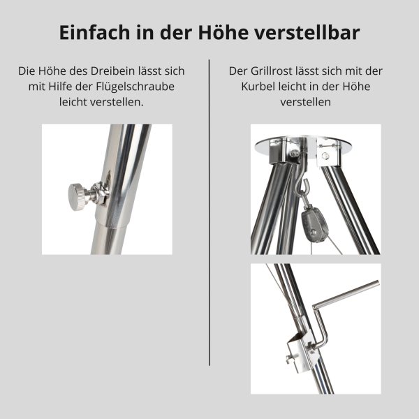 Edelstahl  Dreibein Schwenker Grillgestell mit Kurbel,Kette,Hacken und Wirbel ohne Rost , mit Tasche!