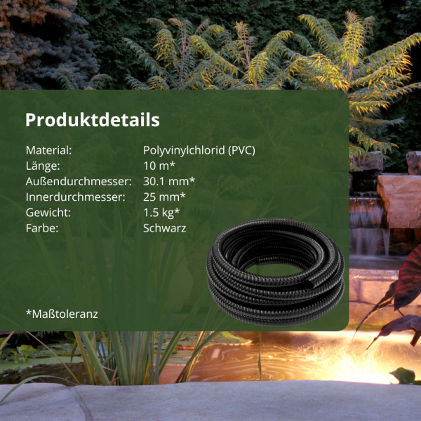 PVC Spiralschlauch    Ø 25 mm / 10 m     für Teiche Pumpen Bachläufe