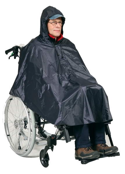 Rollstuhlsack Schwarz mit Webpelz gefüttert mit Anti Rursch Noppen & Regenponcho