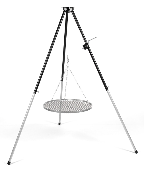 Dreibein mit Kurbel & Edelstahl Grillrost 60cm Dreibein mit Kurbel & Edelstahl Grillrost 60cm