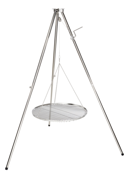 Edelstahl Dreibein Schwenker Grillgestell & Tasche mit 60 cm Grillrost verchromt