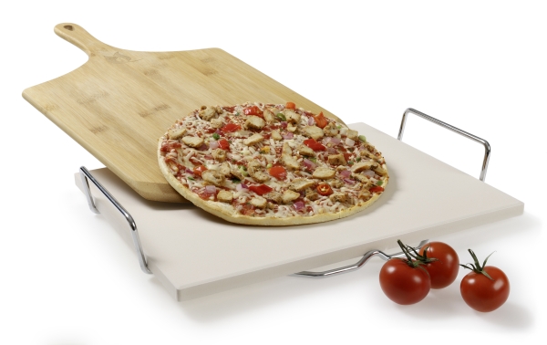 Pizzastein aus Cordierit  38 x 30 x 1,5 cm für Backofen Metallrahmen - Pizzaschaufel - Pizzaschneider 4 er Set