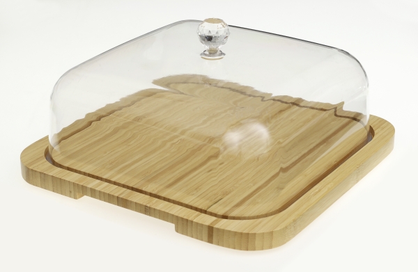 Käsebrett Bambus 26 × 26 cm mit Deckel, Brie und Trauben darunter angerichtet
