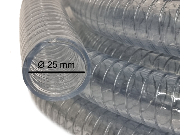 PVC Spiralschlauch Saugschlauch Druck & Förderschlauch 25 mm / 10 m   Transparent