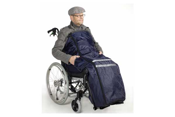 Thermo - Rollstuhlsack Blau mit Webpelz gefüttert ! inklusive Seitentasche